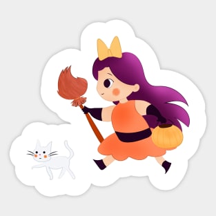 Cute little witchy and her cat Sticker